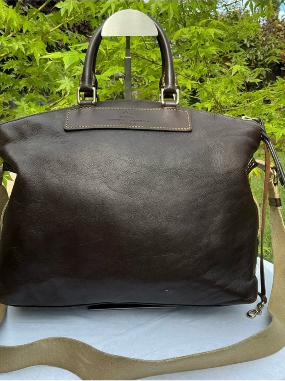 Dooney & Bourke Dark Brown Leather Satchel with Canvas Strap - Picture 7 of 16